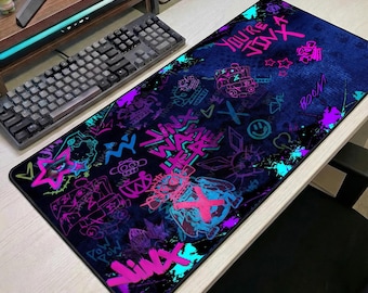 Alfombrilla de ratón Jinx Arcane, alfombrilla de escritorio grande, alfombrilla de escritorio con grafiti neón Jinx, alfombrilla de escritorio para juegos, alfombrilla de escritorio Arcane, regalo para jugadores.