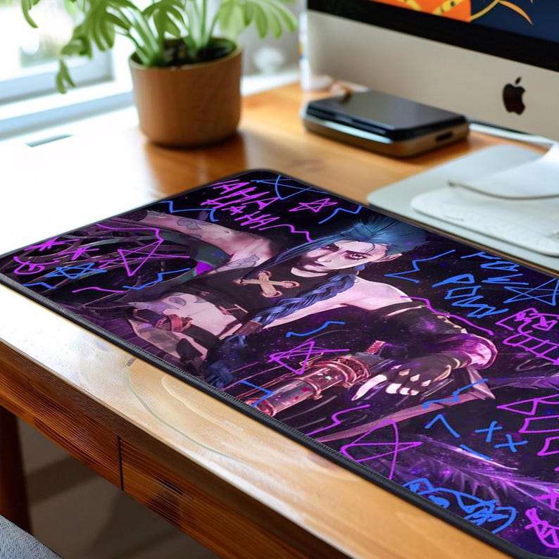 Arcane Graffiti Desk Mat, Neon Punk Gaming Mouse Pad, Anime Gamer Extended Mousepad image 6