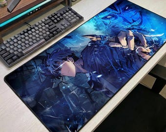 Alfombrilla de ratón Solo Leveling, alfombrilla de escritorio de anime, alfombrilla de ratón para juegos Sung Jinwoo, alfombrilla de escritorio de anime grande, regalo