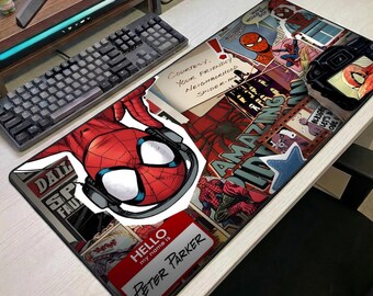 Alfombrilla de ratón de Spider-Man, alfombrilla de escritorio Marvel, alfombrilla de ratón para juegos estilo cómic, alfombrilla de escritorio grande de anime