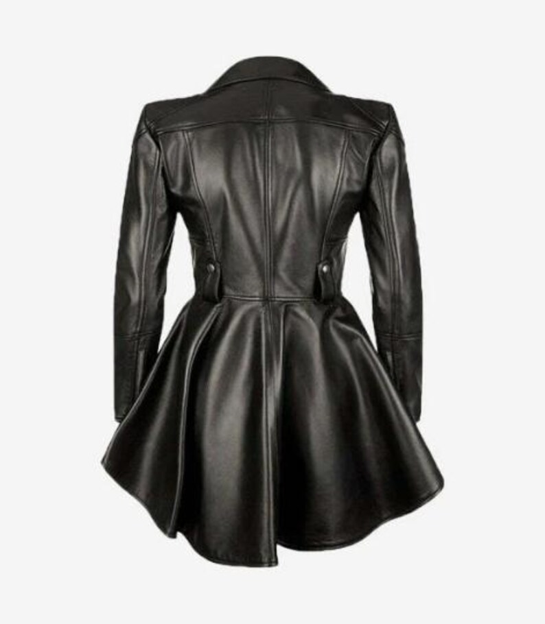 Women's Red Genuine Sheep Leather Peplum Biker Jacket, Frock Style Moto Coat image 4
