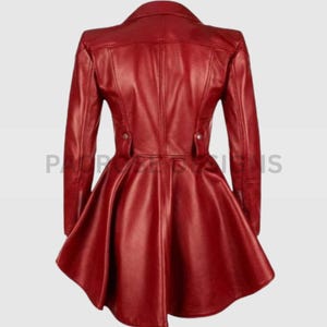 Women's Red Genuine Sheep Leather Peplum Biker Jacket, Frock Style Moto Coat image 2