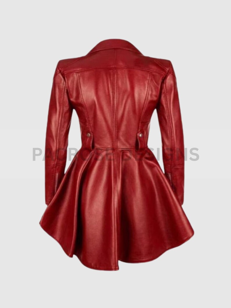 Women's Red Genuine Sheep Leather Peplum Biker Jacket, Frock Style Moto Coat image 2