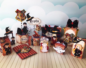 Wizard Birthday Party Bundle Digital Download - Magical School Party Decor, Cake Topper,Boxes, Studio PDF Files, PNG Elements - Harry Potter