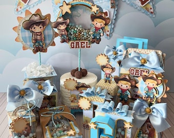 Cowboy Birthday Party Kit - Digital Cut Files | Wild West Cake Topper, Party Boxes, Elements | STUDIO, PNG | Instant Download