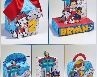 Paw Patrol Favor Boxes Kit - Personalized Paw Patrol Party Boxes - PDF, PNG, SVG, Studio - Puppy Dog Treat Boxes