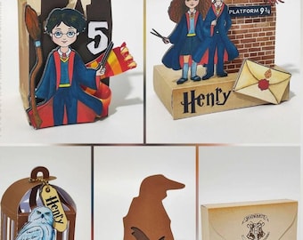 Wizard Birthday Party Bundle Digital Download - Magical School Party Decor, Cake Topper,Boxes, Studio PDF Files, PNG Elements - Harry Potter