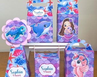 Mermaid Party Favors Digital Template - SVG, PNG, PDF, Studio - Mermaid Birthday Box Kit - Under The Sea Party