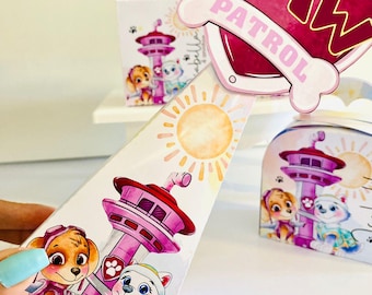 Paw Patrol Favor Boxes Kit - Personalized Paw Patrol Party Boxes - PDF, PNG, SVG, Studio - Puppy Dog Treat Boxes