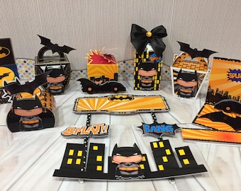 Batman Birthday Party Kit - Digital Files SVG, Studio, PDF- PNG - Personalized Cake Topper Favor Boxes - Gotham City - template 4