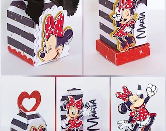 Red Minnie Mouse Favor Boxes Kit - Personalized Party Boxes - PDF, PNG, SVG, Studio - Classic Minnie Mouse Treat Boxes