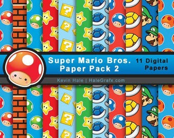 Super Mario Digital Paper Pack, Mario Bros Scrapbook Paper, Nintendo Backgrounds, Printable Paper Crafts, 11 JPG Files
