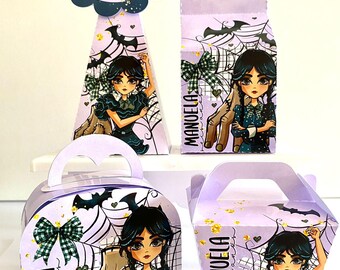 Wednesday Addams Party Favors Digital Template - SVG, PNG, PDF, Studio - Wednesday Birthday Box Kit
