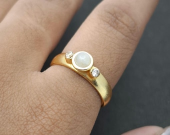 Handmade Rainbow Moonstone Brass Ring | Minimalist Boho Jewelry
