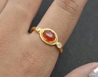 Handmade Carnelian Ring | Brass Boho Jewelry, July Birthstone