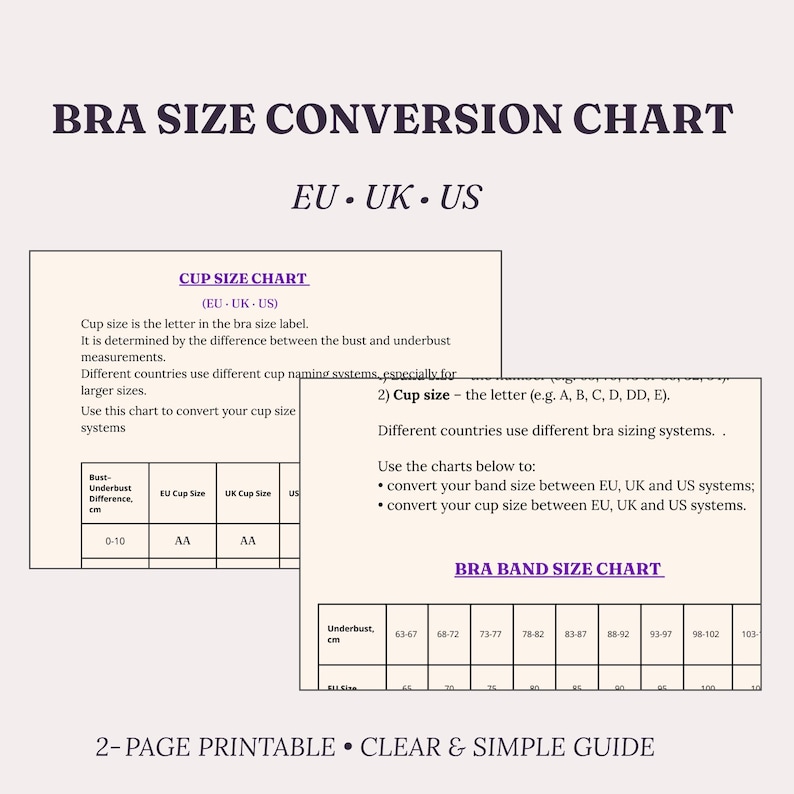 Bra Size Comparison – EU UK US Conversion, International Sizing ...