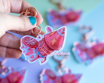 Love Rocket mount - Ready To ship - Acrylic Keychain Holographic