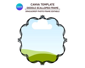 Cadre festonné Doodle, modèle de cadre canva, modifiable par glisser-déposer, téléchargement numérique