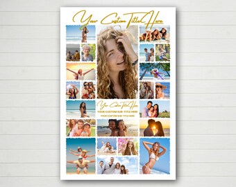 Collage de photos avec bords déchirés | Modèle sur toile 23 photos | Téléchargement numérique imprimable | Anniversaire personnalisé, mariage, cadeau commémoratif