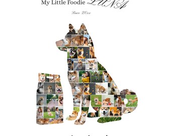 de 48 photos pour collage de chien | Monument commémoratif d'animal de compagnie de silhouette de Shiba Inu | Cadeau personnalisé pour amoureux des chiens | Art mural imprimable en téléchargement numérique