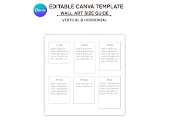 Guide des tailles pour oeuvre d'art murale, modèle de toile modifiable, rapport hauteur/largeur du cadre vertical et horizontal, pouces et cm