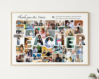 TEACHER Photo Collage, 35 Photos Editable Canva Template, End of School Year Teacher Appreciation Gift, Printable Digital Download