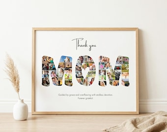 Collage photo fête des mères, maman avec coeur | Modèle sur toile de 42 photos | Cadeau personnalisé | Téléchargement numérique imprimable