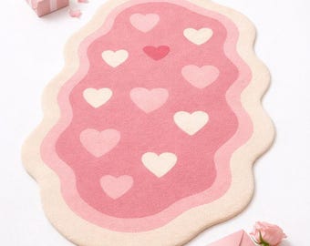 Handmade Pink Heart Plush Rug – Soft Tufted Carpet for Bedroom