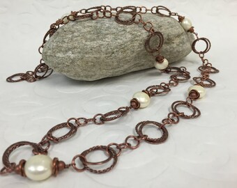 Over the head necklace, Chain necklace, Glass Pearl Necklace, Necklace, Copper Necklace, Women's Necklace, Long Necklace, Chain Necklace