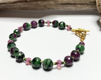 Women’s bracelet, Knotted bracelet, Ruby Zoisite Bracelet, Czech Glass, women’s jewelry,