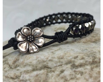 Boho Style, Boho Bracelet, Black Bracelet, Leather Bracelet, Womens Bracelet, Handmade Jewelry, Gift, Beaded Bracelet Gift for her, Bracelet