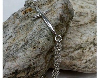 Cross, Bracelet, Sterling, Sterling Silver Bracelet, Jewelry, Sterling Chainmaille, Chain Mail, Chainmaille, Women's Jewelry, Gift, 7.0"