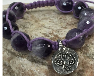 Shamballa, Bracelet, Yoga, Meditation Bracelet, Fairy Charm, Joy Charm, Women's Bracelet, Beaded Jewelry, Amethyst