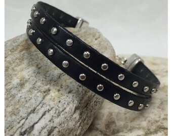 Leather Bracelet, Bracelet, Leather, Studded Bracelet, Studs, Black Bracelet, Women's Bracelet, Unique, Adjustable Bracelet, 6.50 - 7.25"