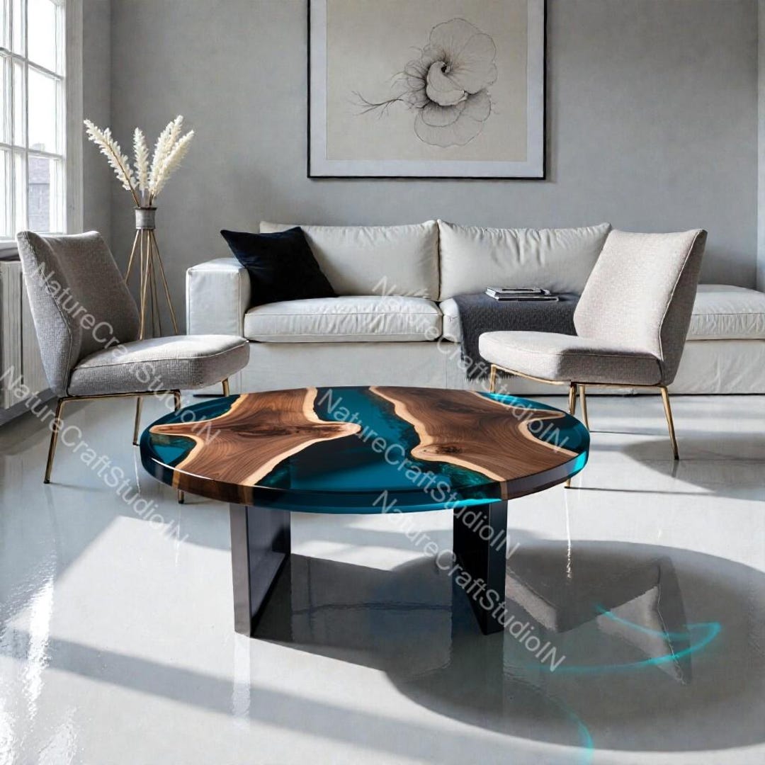 Handmade Round Wooden Epoxy Coffee Table | Live Edge Solid Wood Resin ...