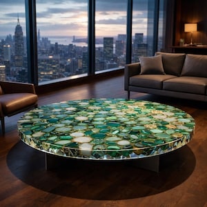 Mesa de centro de ágata verde con vetas doradas - Muebles modernos con estilo