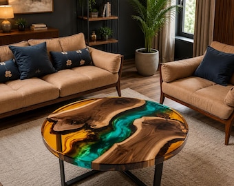 Custom Order Dark Walnut Blue Turquoise River Epoxy Table- Dining Table - Kitchen - Coffee Table - Office Table - Live Edge - %100 HANDMADE
