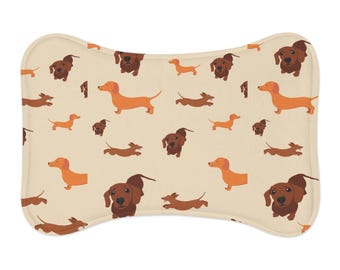 Alfombrilla de espuma viscoelástica con estampado de perro salchicha para comedero de perros – Antideslizante, impermeable.