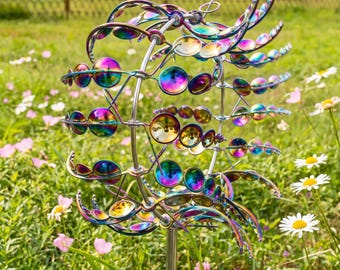 Regenboog tuinspinner, metalen windspinner buiten, kleurrijk kinetisch tuindecor, terrasornament, decoratie gazon windmolen