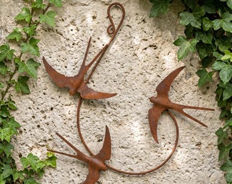Rustieke metalen vogel muurdecoratie, zwaluwmuur hangen, tuinmuurkunst, terrasdecoratie, handgemaakte ijzeren sculptuur