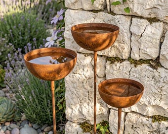 Estaca rústica para comedero de jardín acuático, juego de 3 estacas de metal para exteriores, decoración para jardín de polinizadores, arte de metal para exteriores, 68 cm