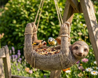 Vogelvoederhuis voor wilde dieren, sculptuur tuinornament, tuindecoratie buiten, handgemaakte voederbak, cadeau natuurliefhebber