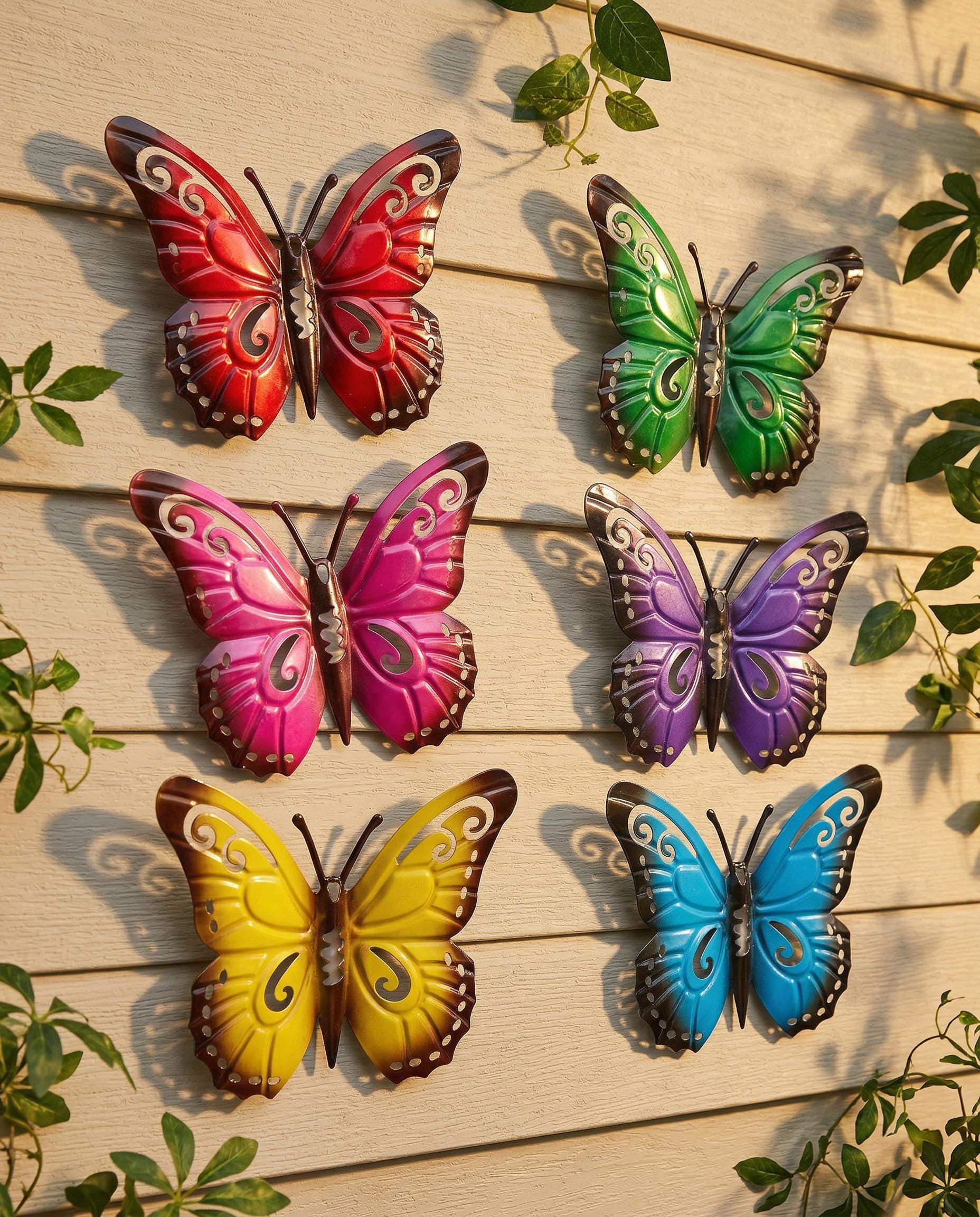 Outdoor Butterfly Wall Decor, Metal Garden Wall Art, Colorful Butterfly