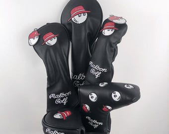 Fundas de madera para palos de golf Malbon, fundas de hierro, fundas para putters, mazos y hojas, color negro