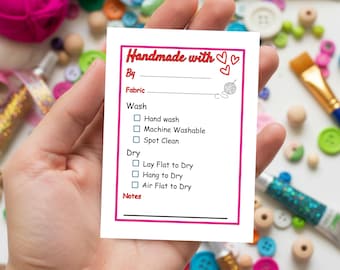 Handmade Crochet Craft Care Tags, Craft Business Tags for customers bundle