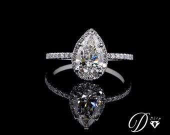 Micro Pave halo setting Wedding Ring for Women, Pear Cut Lab-Grown Diamond&moissanite Ring, Halo Engagement Ring, and Anniversary Presents