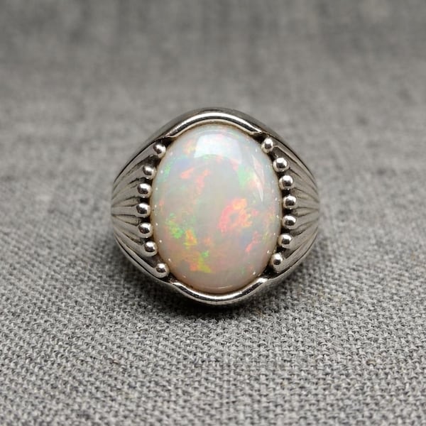 Opaal herenring - 925 sterlingzilver natuurlijke edelsteen sieraden - cadeaus voor hem