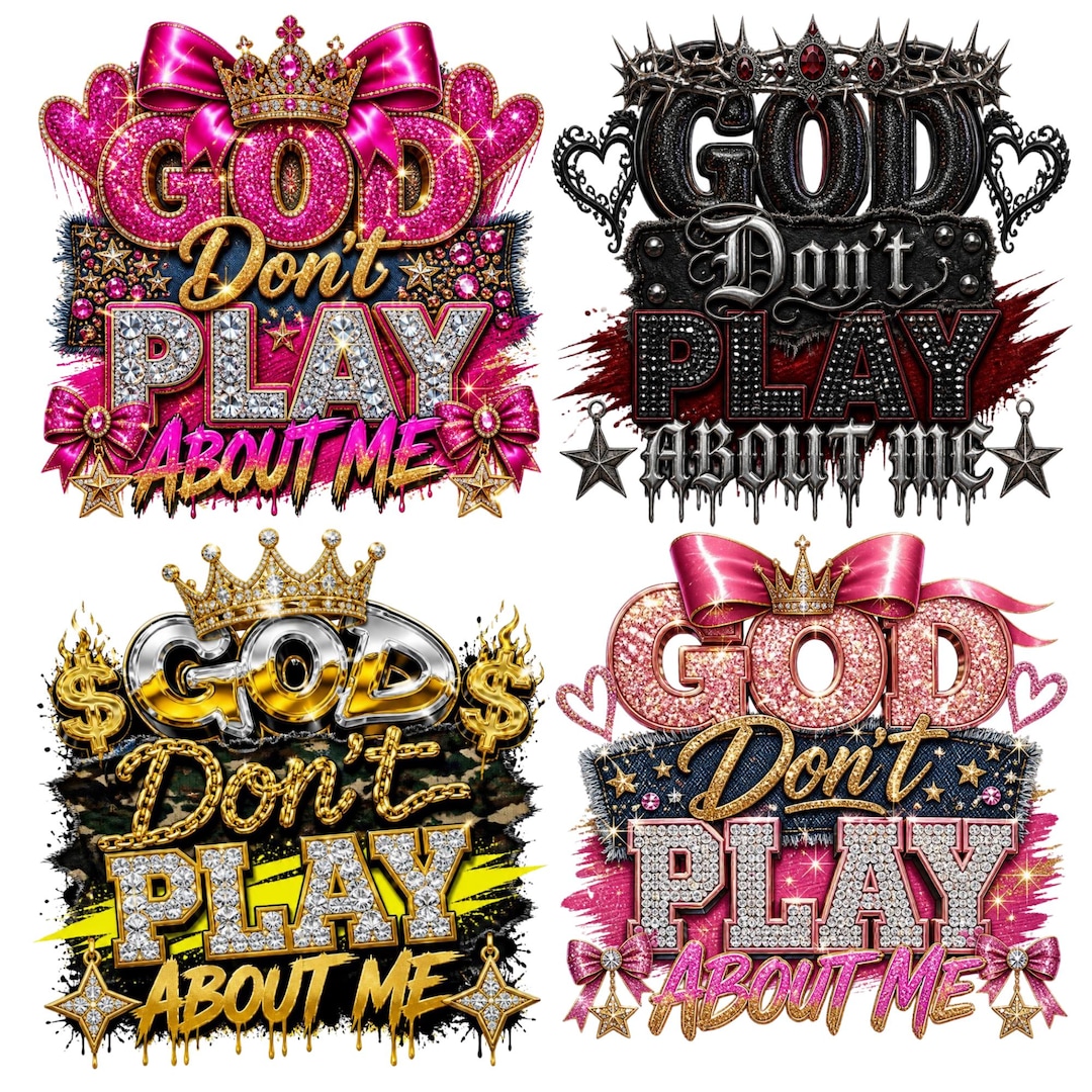 God Don’t Play About Me PNG Bundle, Pink Rhinestone Christian Faith PNG, Jesus Quote Patch