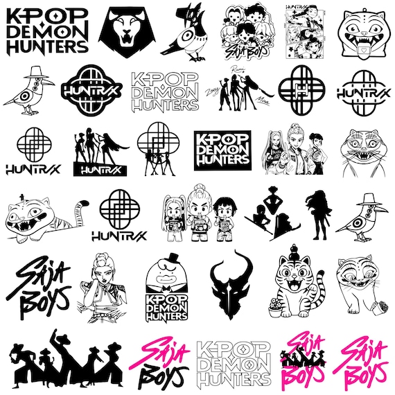 Kpop Demon Hunter SVG Bundle, Saja Boy & Huntrix Svg, Demon Hunters Inspired Kpop Svg, Cat and Bird Png, Kpop Idol Group Cut File,Silhouette