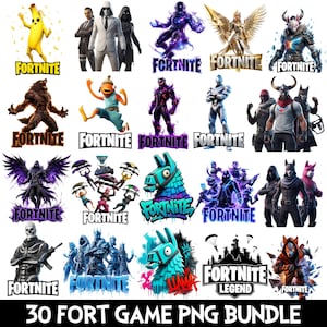 30 Fort Game PNG Bundle, Gaming Clipart Pack, Gamer Room Decor, Printable Wall Art, Stickers, Digital Download, Sublimation Designs